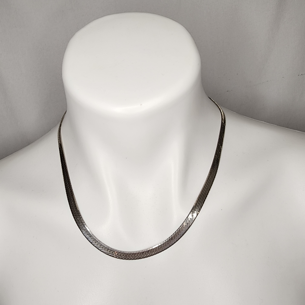 Sterling Silver Wide Herringbone Necklace Length 18 1/2"